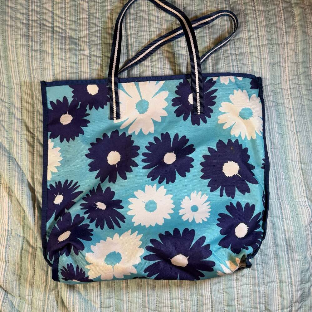 Estee Lauder Blue & White Floral Flower Large Tote Bag